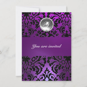 Invitation NOIR & VIOLET DAMASSÉ PIERRE GEMME MONOGRAMME glac