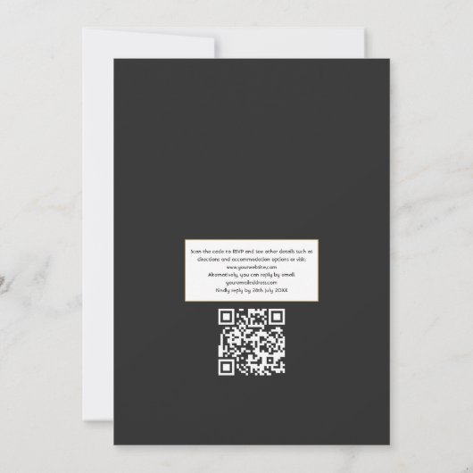 Invitation Noir violet or Floral Mariage gothique Code QR (Dos)