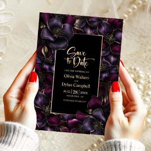 Invitation Noir violet rose rose mariage floral Enregistrer l