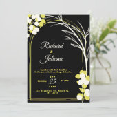Invitation noire avec fleur jaune et blanche (Debout devant)