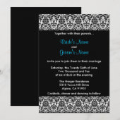 Invitation noire/blanche/bleue de mariage damassé (Devant / Derrière)