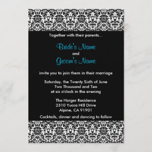 Invitation noire/blanche/bleue de mariage damassé