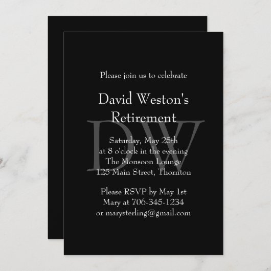 Invitation noire classique de retraite de (Devant / Derrière)