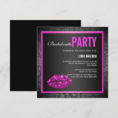 Invitation noire de Bachelorette de lèvres roses (Devant / Derrière)
