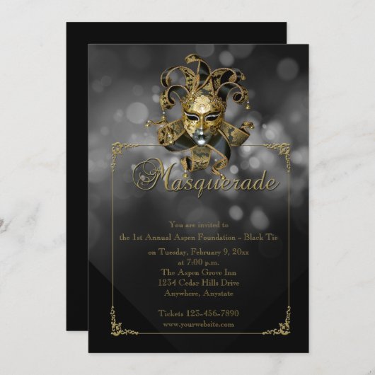 Invitation noire de boule de mardi gras de (Devant / Derrière)