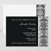 Invitation noire de Fête de la mariée de damassé (Devant / Derrière)