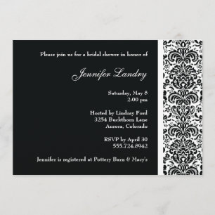 Invitation noire de Fête de la mariée de damassé