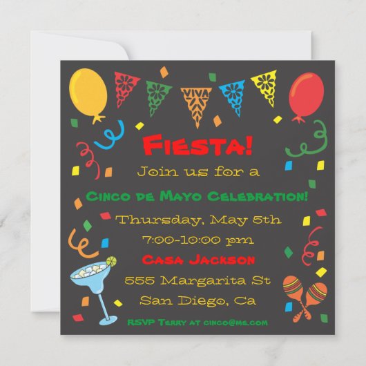 Invitation noire de partie de fiesta de Cinco De (Dos)