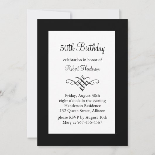 Invitation noire et blanche d'anniversaire (Devant)