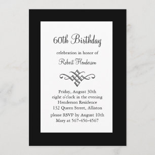 Invitation noire et blanche d'anniversaire