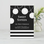 Invitation noire et blanche d'anniversaire de (Debout devant)