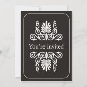 Invitation noire et blanche de fête d'anniversaire (Devant)