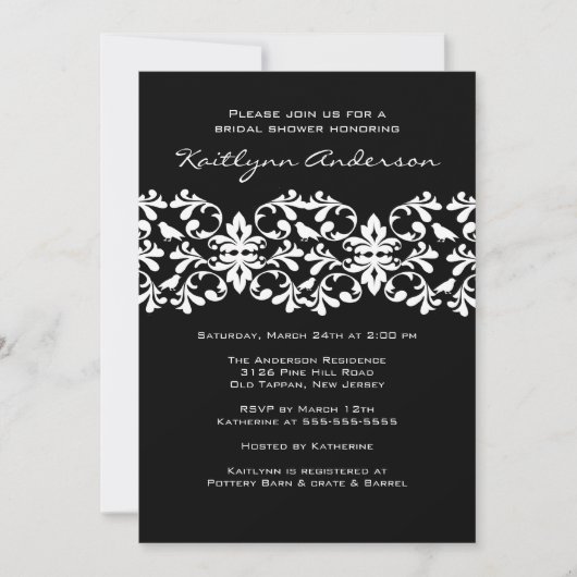 Invitation noire et blanche de Fête de la mariée (Devant)