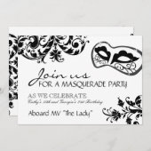 Invitation noire et blanche de mascarade (Devant / Derrière)