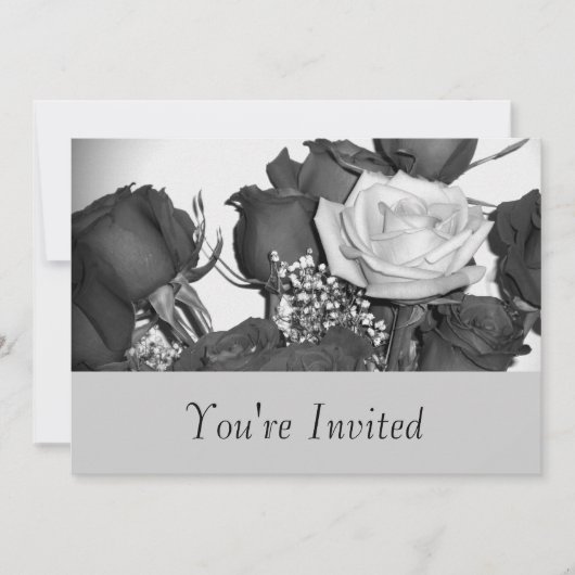Invitation noire et blanche de rose (Devant)