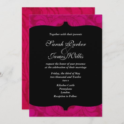 Invitation noire et fuchsia faite sur commande de (Devant / Derrière)