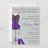 Invitation noire et pourpre de Fête de la mariée (Devant)