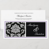 Invitation noire et pourpre de mariage damassé (Devant / Derrière)