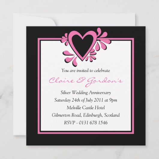 Invitation noire et rose de fête d'anniversaire de (Devant)