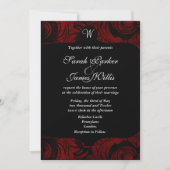 Invitation noire et rouge damas avec monogramme (Devant)