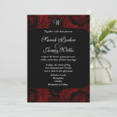 Invitation noire et rouge damas avec monogramme (Debout devant)