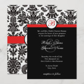 Invitation noire et rouge de mariage damassé (Devant / Derrière)