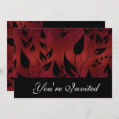 Invitation noire et rouge de partie de feuille (Devant / Derrière)