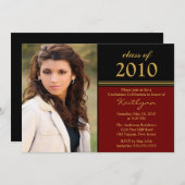 Invitation noire et rouge d'obtention du diplôme (Devant / Derrière)