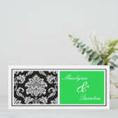 Invitation noire et verte de mariage damassé (Debout devant)
