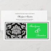 Invitation noire et verte de mariage damassé (Devant / Derrière)