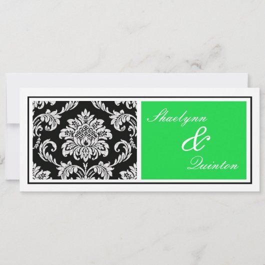 Invitation noire et verte de mariage damassé (Devant)