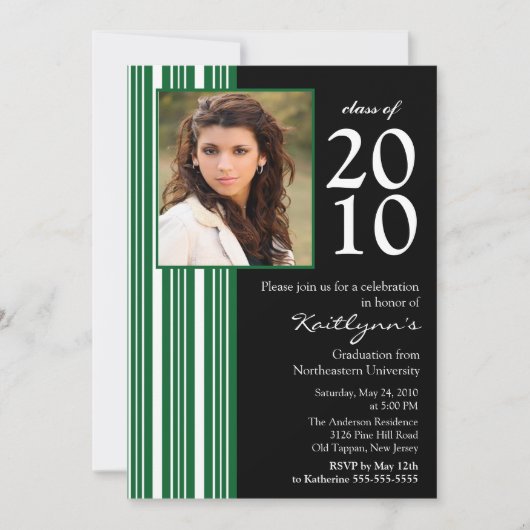 Invitation noire et verte d'obtention du diplôme (Devant)