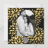 Invitation noire florale à feuille d'or moderne él (Dos)