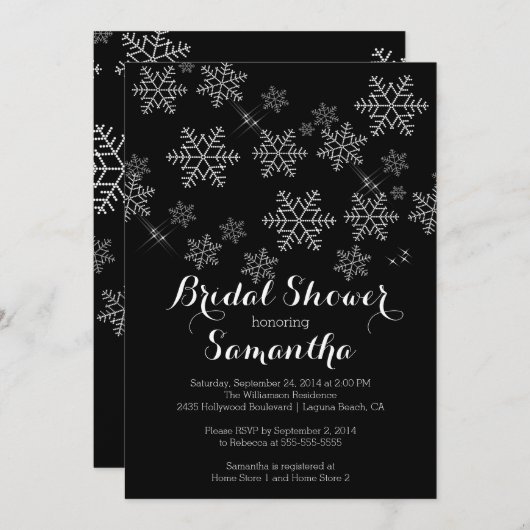 Invitation noire moderne de Fête de la mariée de (Devant / Derrière)