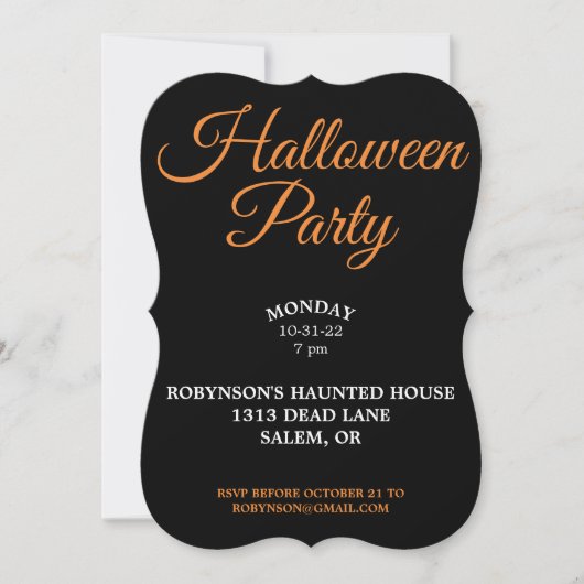 Invitation noire pour soirée Halloween (Devant)
