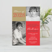 Invitation Noisette Gold et Rouge Classic 2 - Diplôme photo (Debout devant)