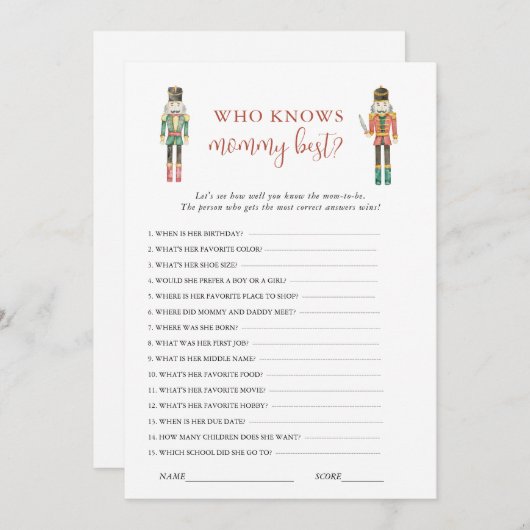 Invitation Noisette soldat jeu de Baby shower de Noël (Devant / Derrière)