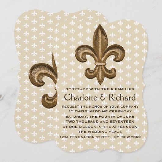 Invitation Nola Gold & White French Fleur De Lis Mariage (Devant / Derrière)