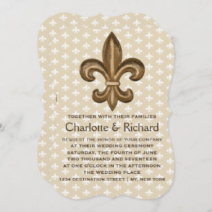 Invitation Nola Gold & White French Fleur De Lis Mariage