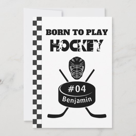 Invitation Nom Age Texte Jersey Numéro Hockey Anniversaire (Devant)