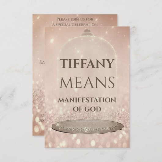 Invitation Nom bleu signifiant Parties scintillant Rose doux  (Devant / Derrière)