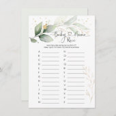 Invitation Nom de bébé Race Jeu, Baby shower de verdure Jeu I (Devant / Derrière)