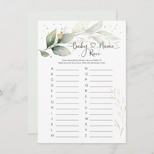 Invitation Nom de bébé Race Jeu, Baby shower de verdure Jeu I (Devant / Derrière)