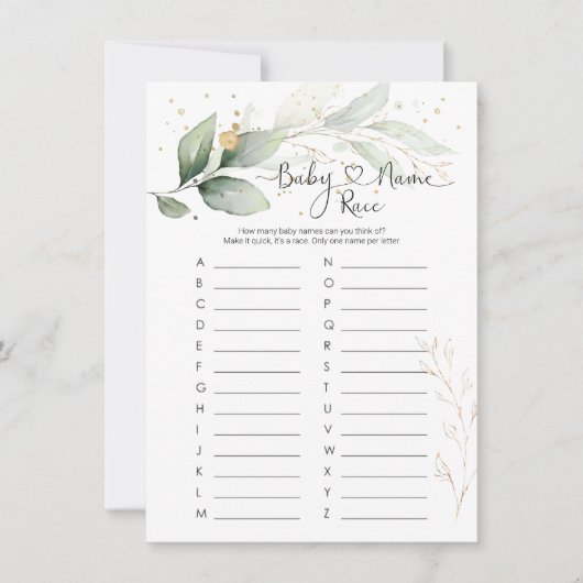 Invitation Nom de bébé Race Jeu, Baby shower de verdure Jeu I (Devant)