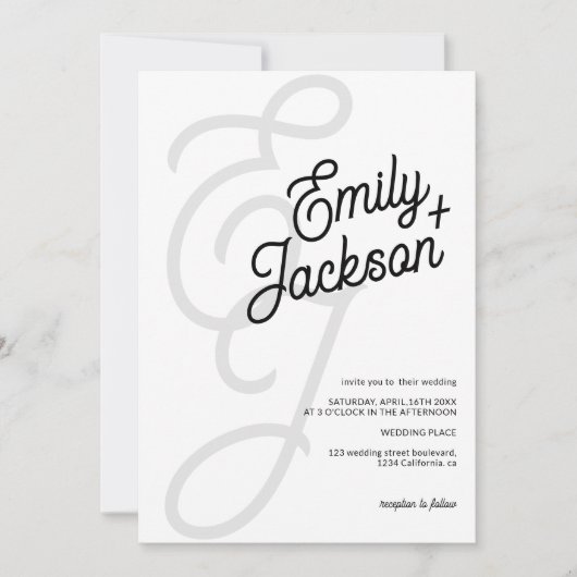 Invitation Nom de brosse monogramme en gras mariage de code q (Devant)