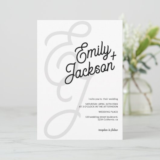 Invitation Nom de brosse monogramme en gras mariage de code q (Debout devant)