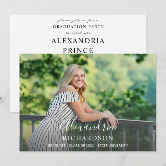Invitation Nom de la méthode de script Photo Graduation Party (Devant / Derrière)