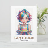 Invitation *NOM DE LA PHOTO Anniversaire Gâteau mignon fille  (Debout devant)