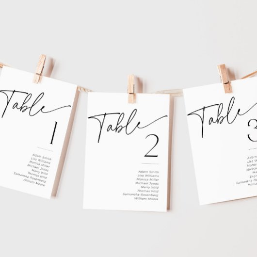 Invitation Nom de la table de Fête des mariées noire et blanc