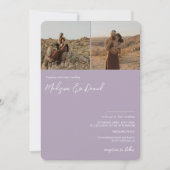 Invitation Nom de script de lavande 3 photos code qr mariage (Devant)